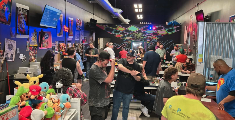 Customers hanging out on the store floor during a busy event night